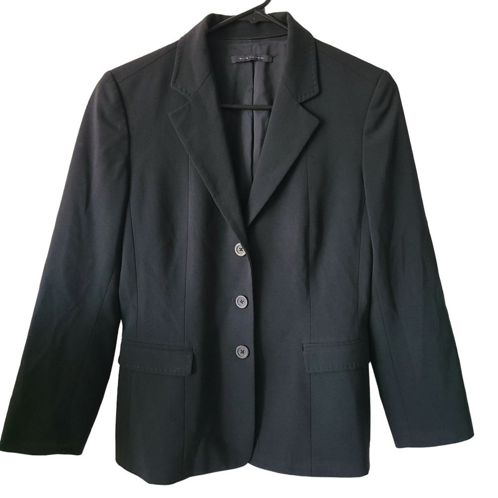 Elie Tahari US Women's Sz 6 Wool Blend Black Blazer 3-Button Notch Lapels